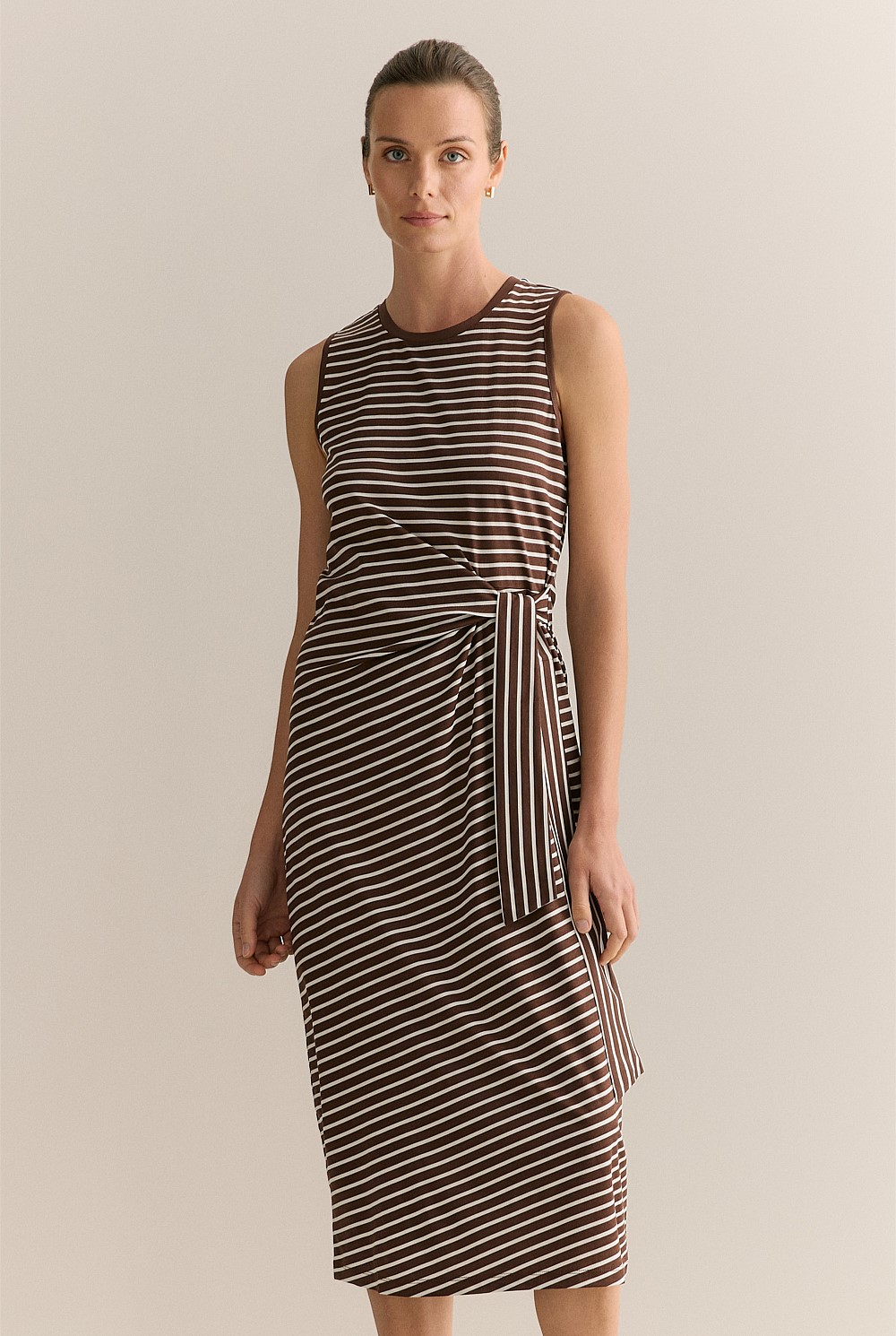 Cotton Interlock Stripe Gathered Tank Dress