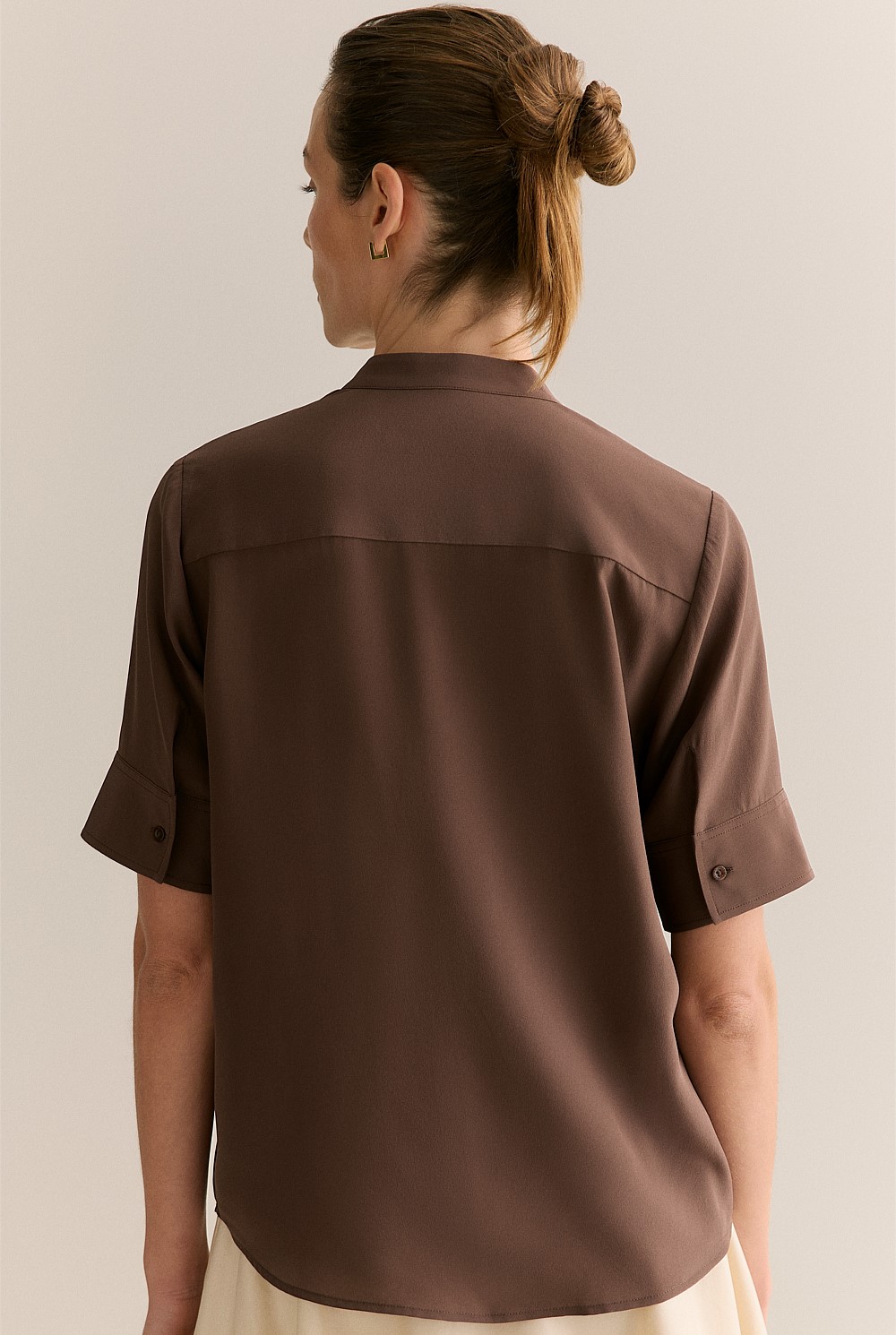 Silk Collarless Pocket Detail Shirt