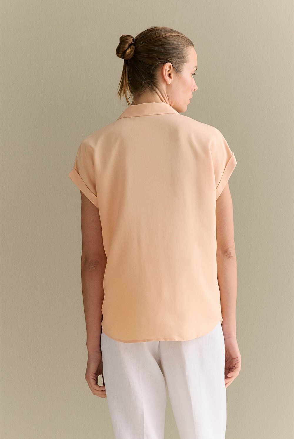 Draped Short Sleeve Camp Shirt