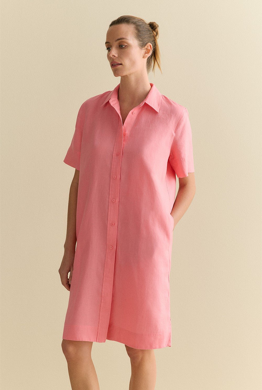 Linen Button Through Shift Dress