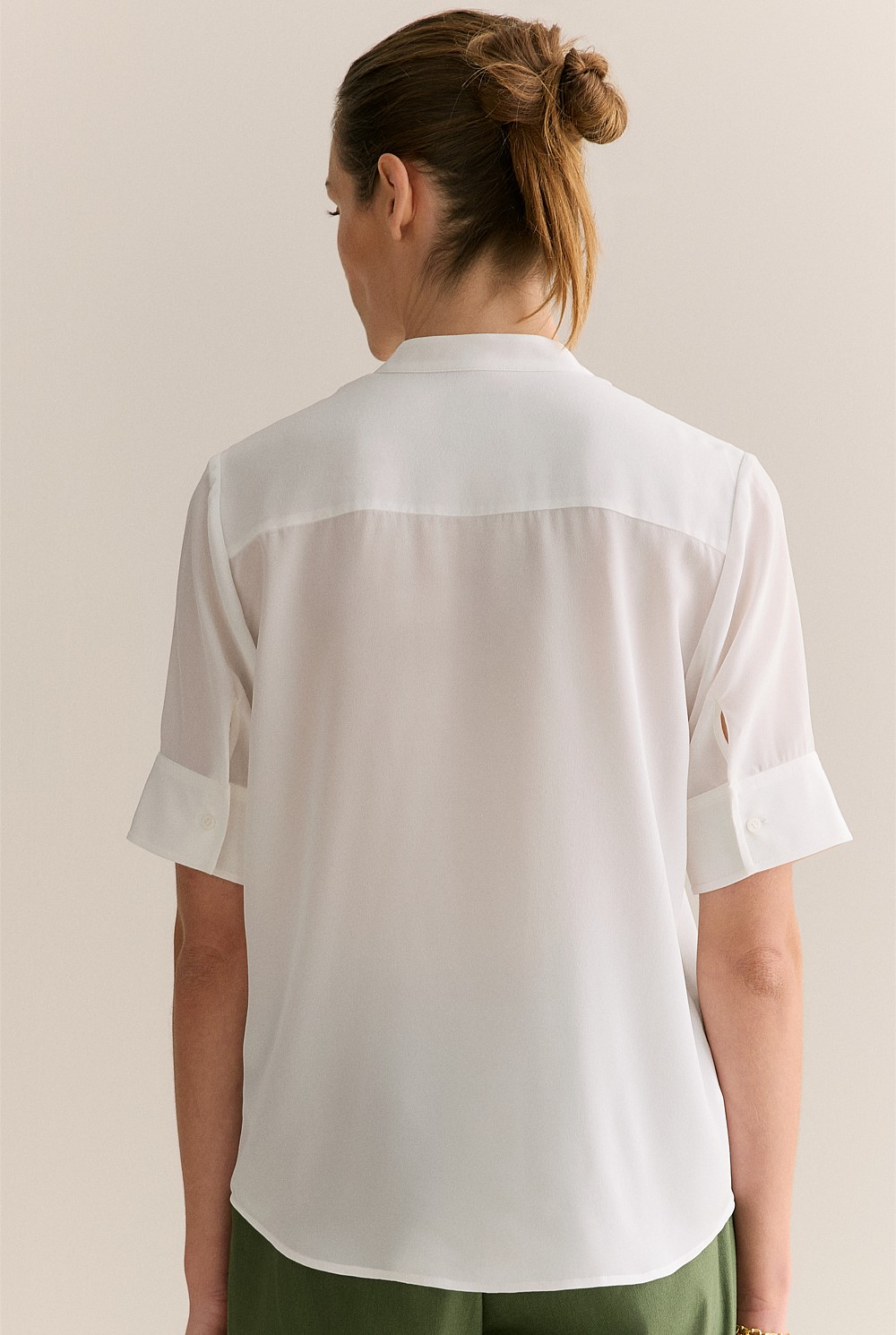 Silk Collarless Pocket Detail Shirt