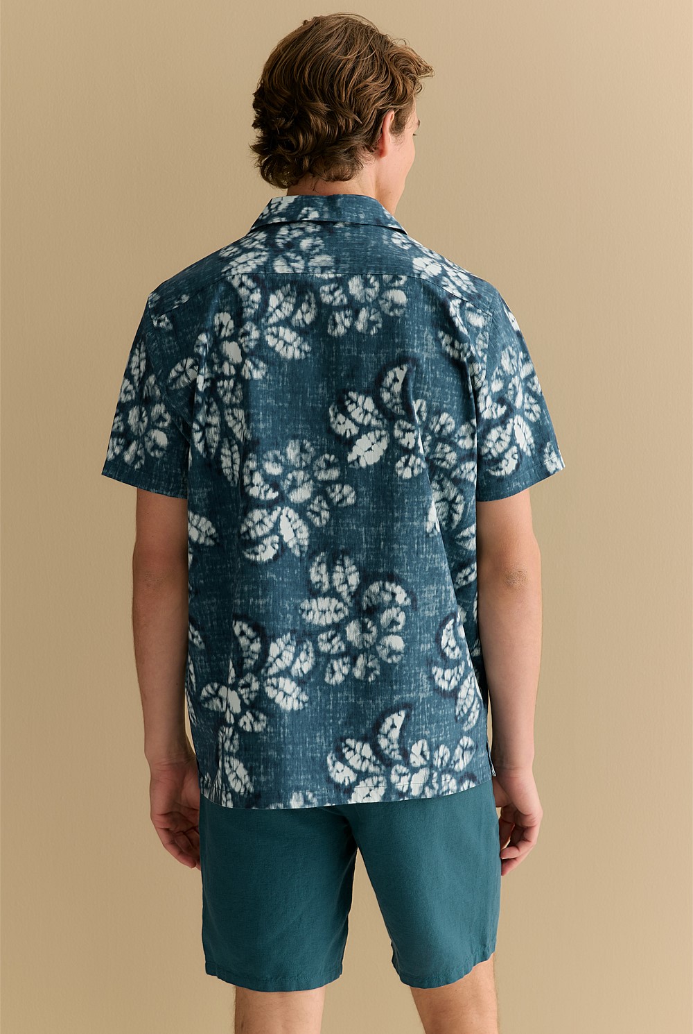 Cotton Blend Washed Floral Short Sleeve Shirt