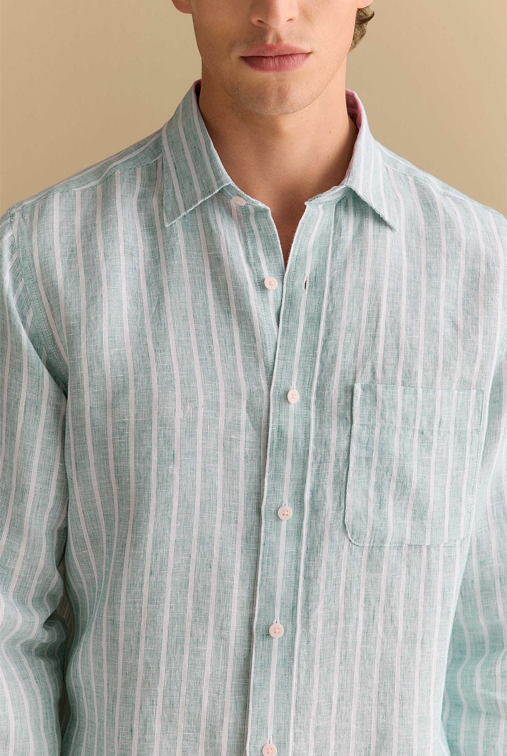 Regular Fit Linen Bold Stripe Shirt