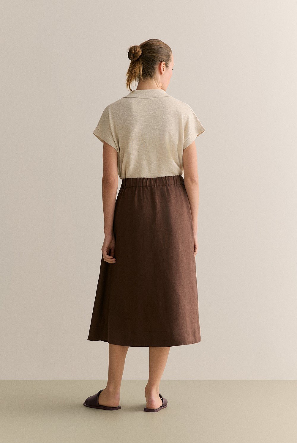 Linen Button Detail Skirt