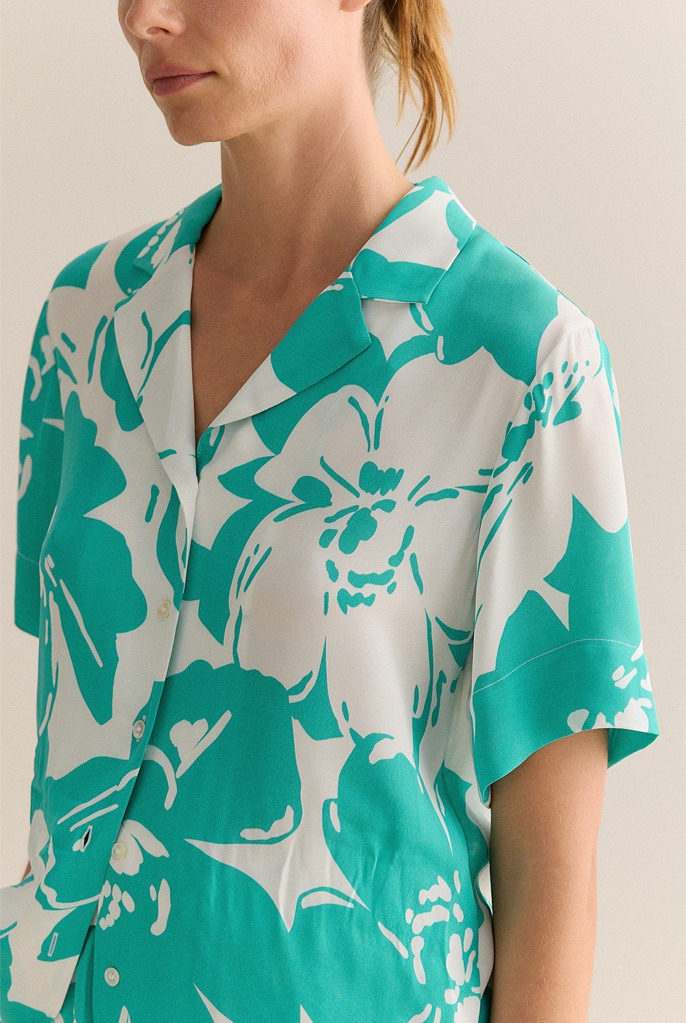 Floral Crepe Short Sleeve Camp Shirt