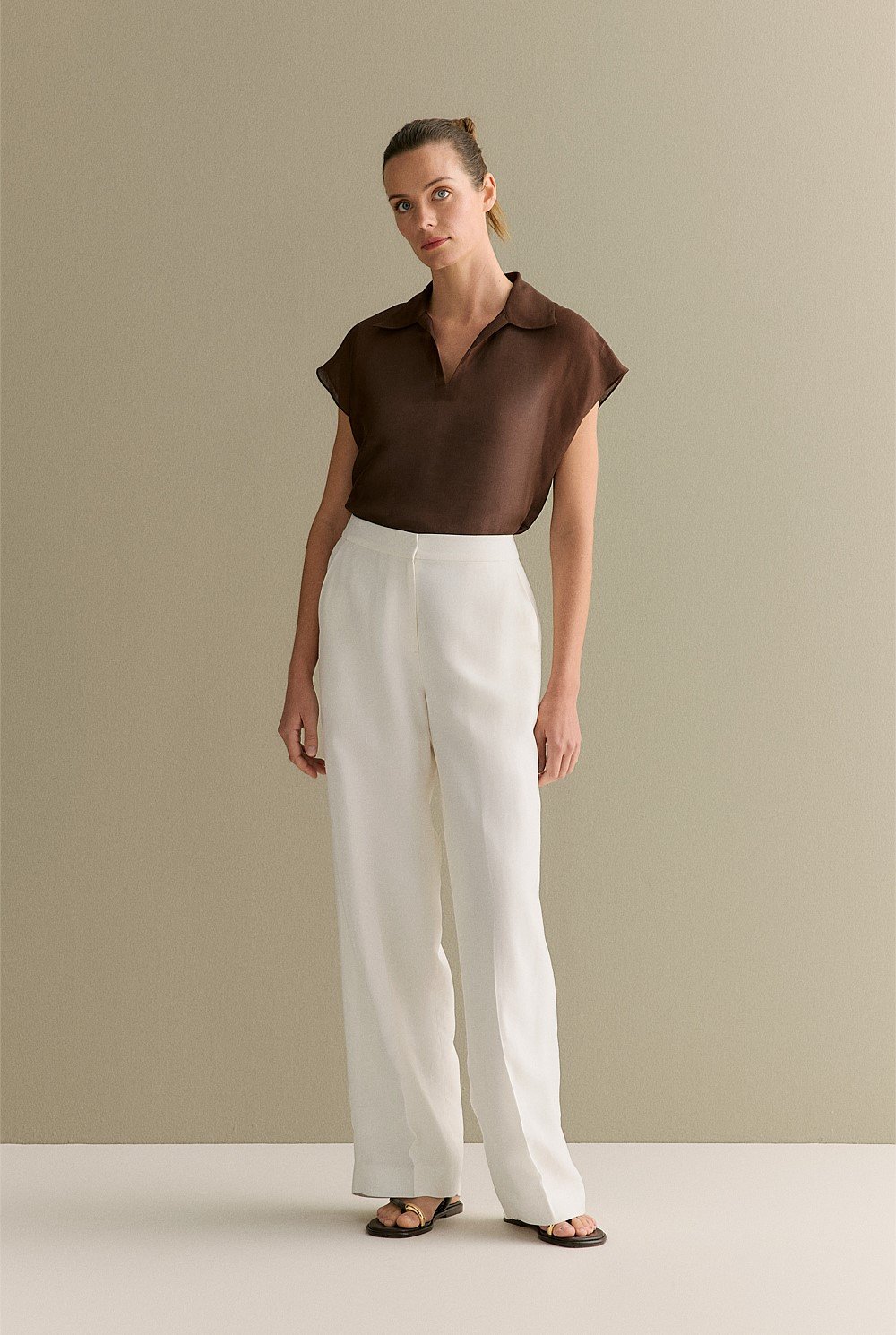 Linen Silk Crosshatch Collared Top