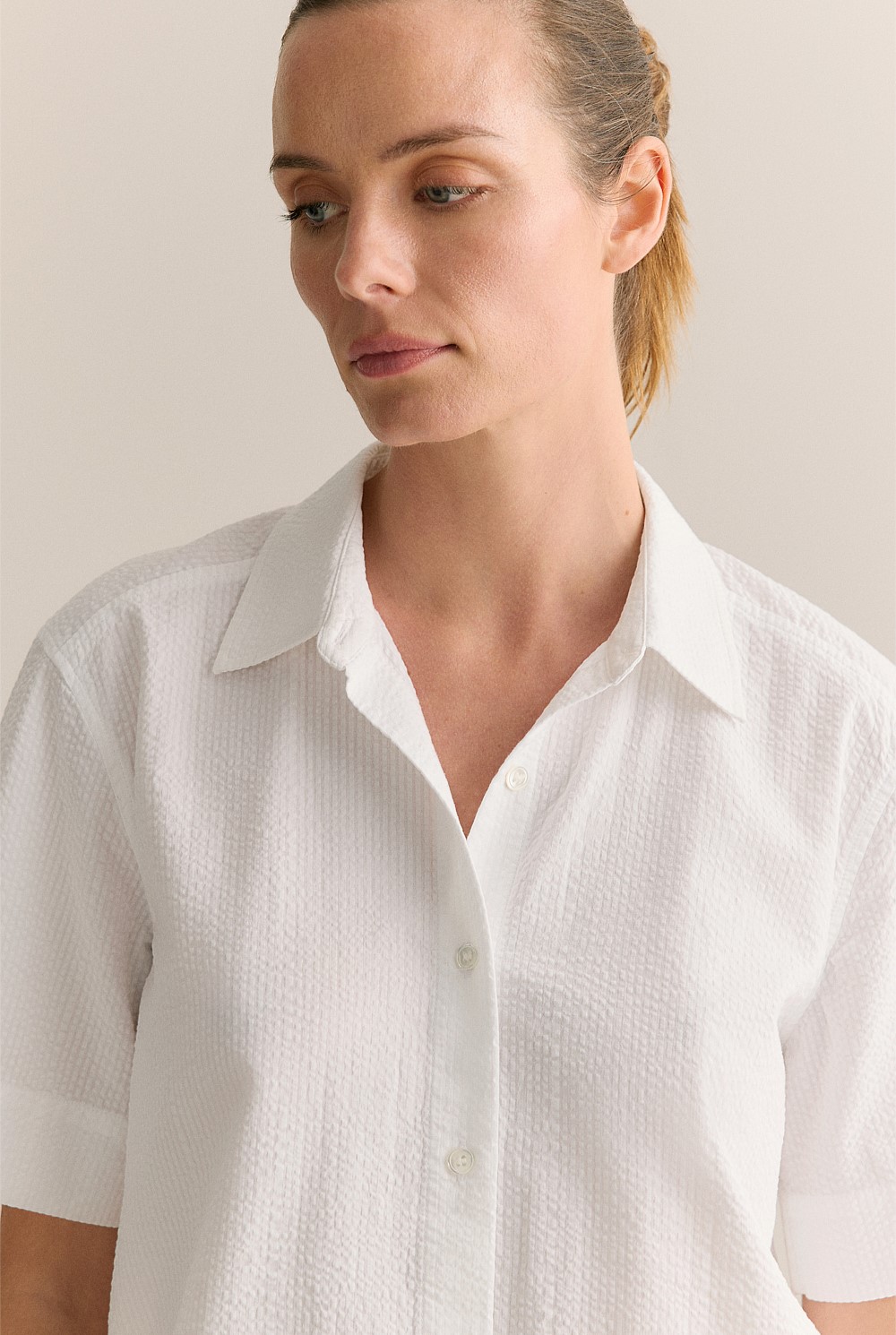 Cotton Seersucker Short Sleeve Shirt