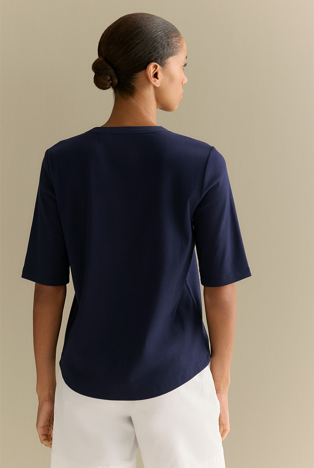 Cotton Rib Half Sleeve Henley