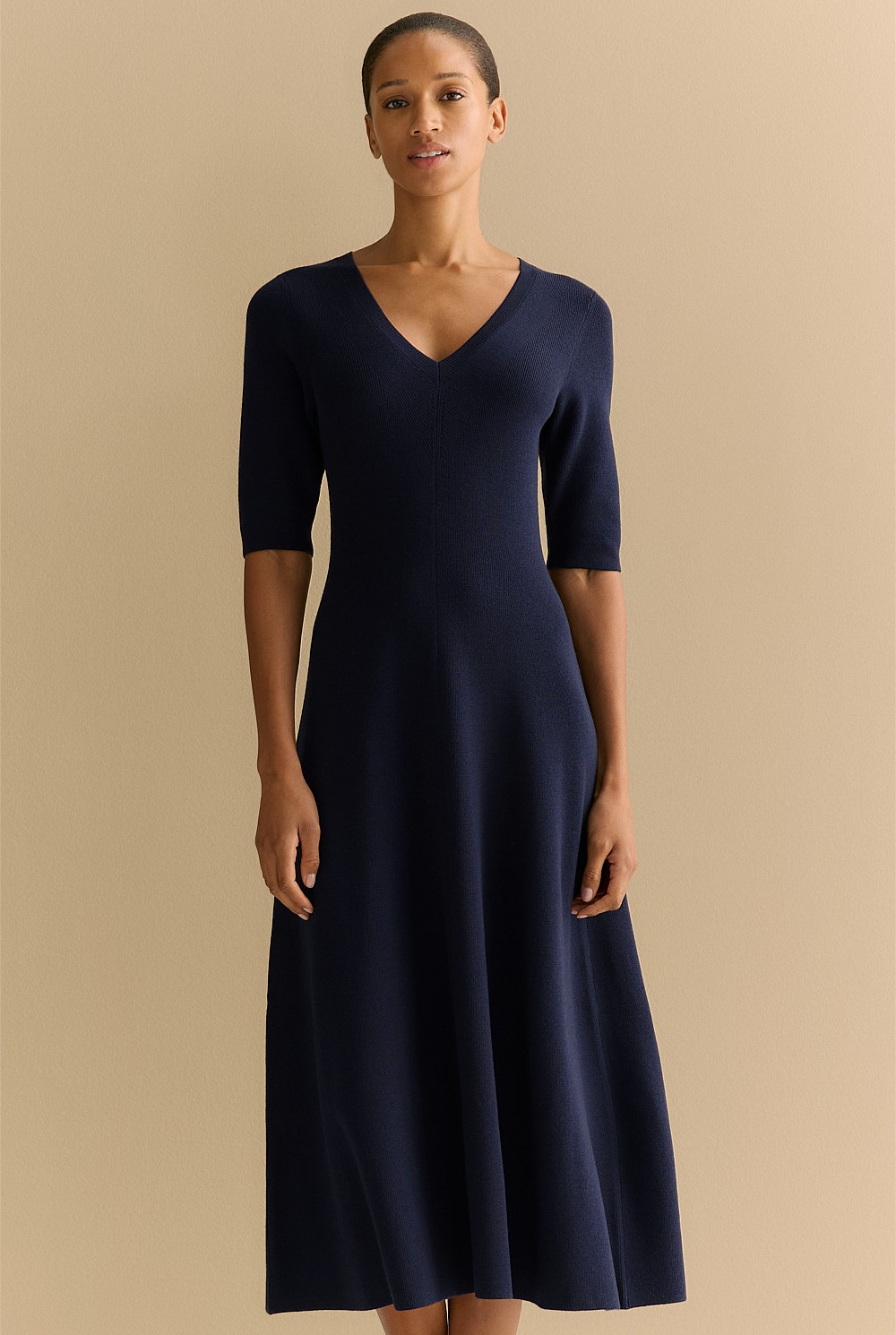 Merino Blend V Neck Knit Dress