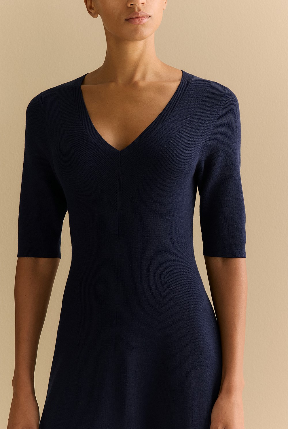 Merino Blend V Neck Knit Dress