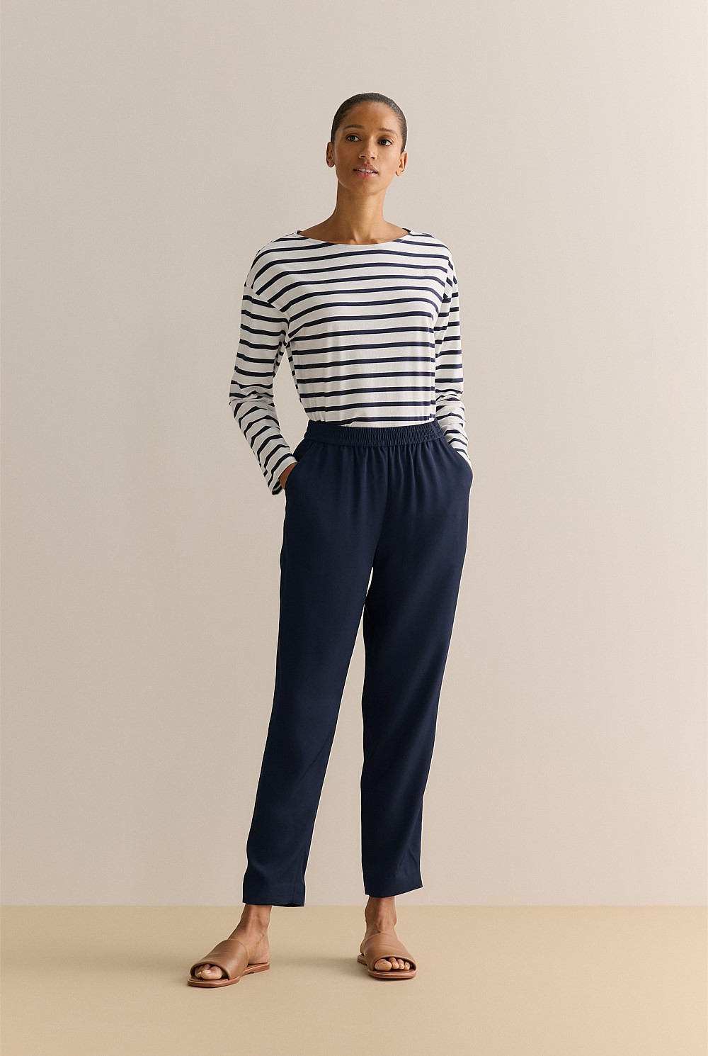 Draped Twill Tapered Pant