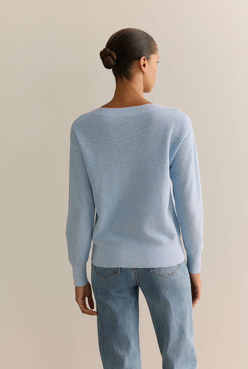 Cotton Linen Textured Boat Neck Pullover