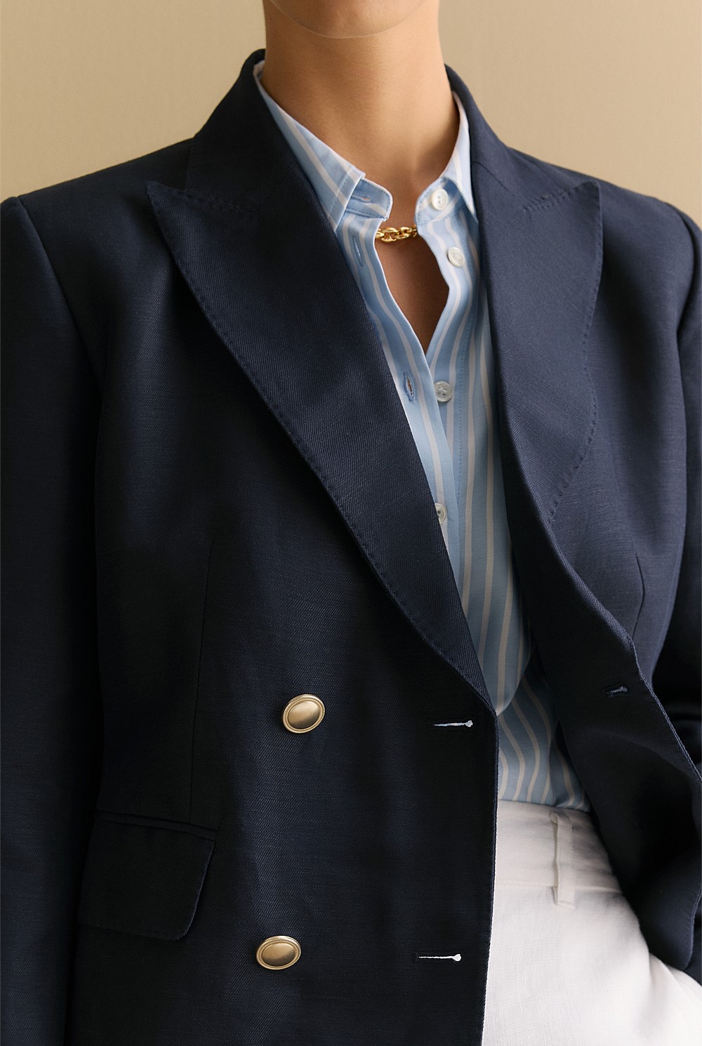 Linen Blend Double Breasted Blazer