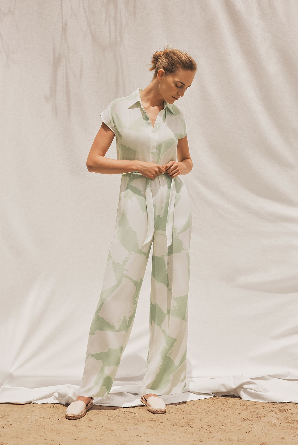 Brushstroke Crepe Cap Sleeve Jumpsuit