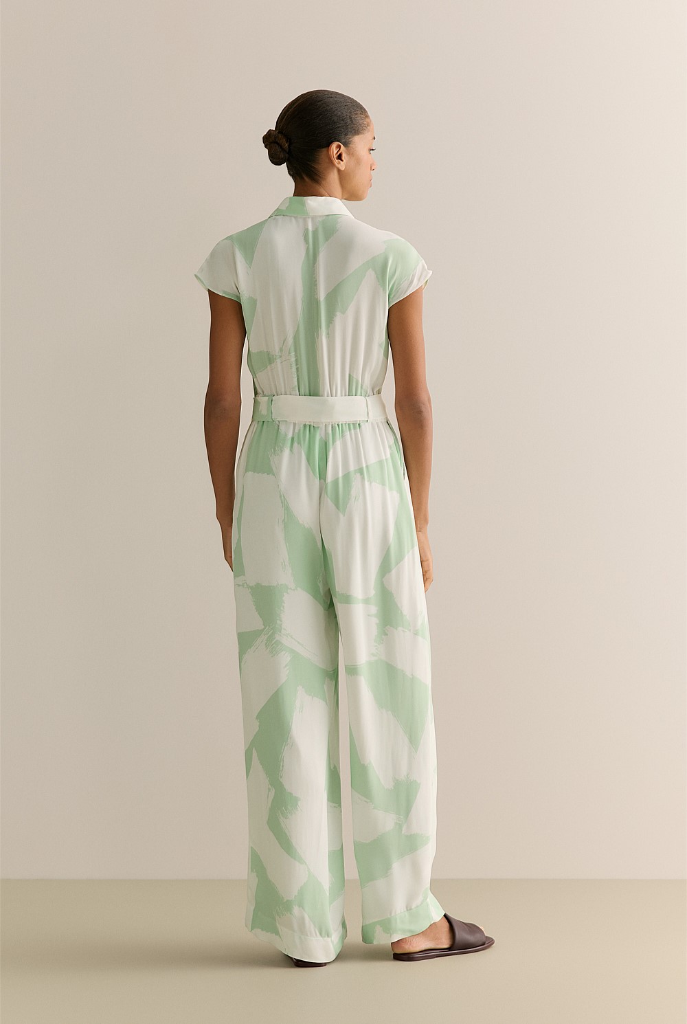 Brushstroke Crepe Cap Sleeve Jumpsuit