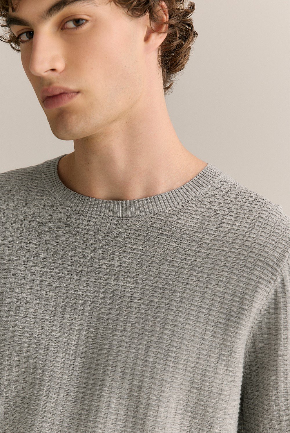 Cotton Mouline Textured Crew Knit