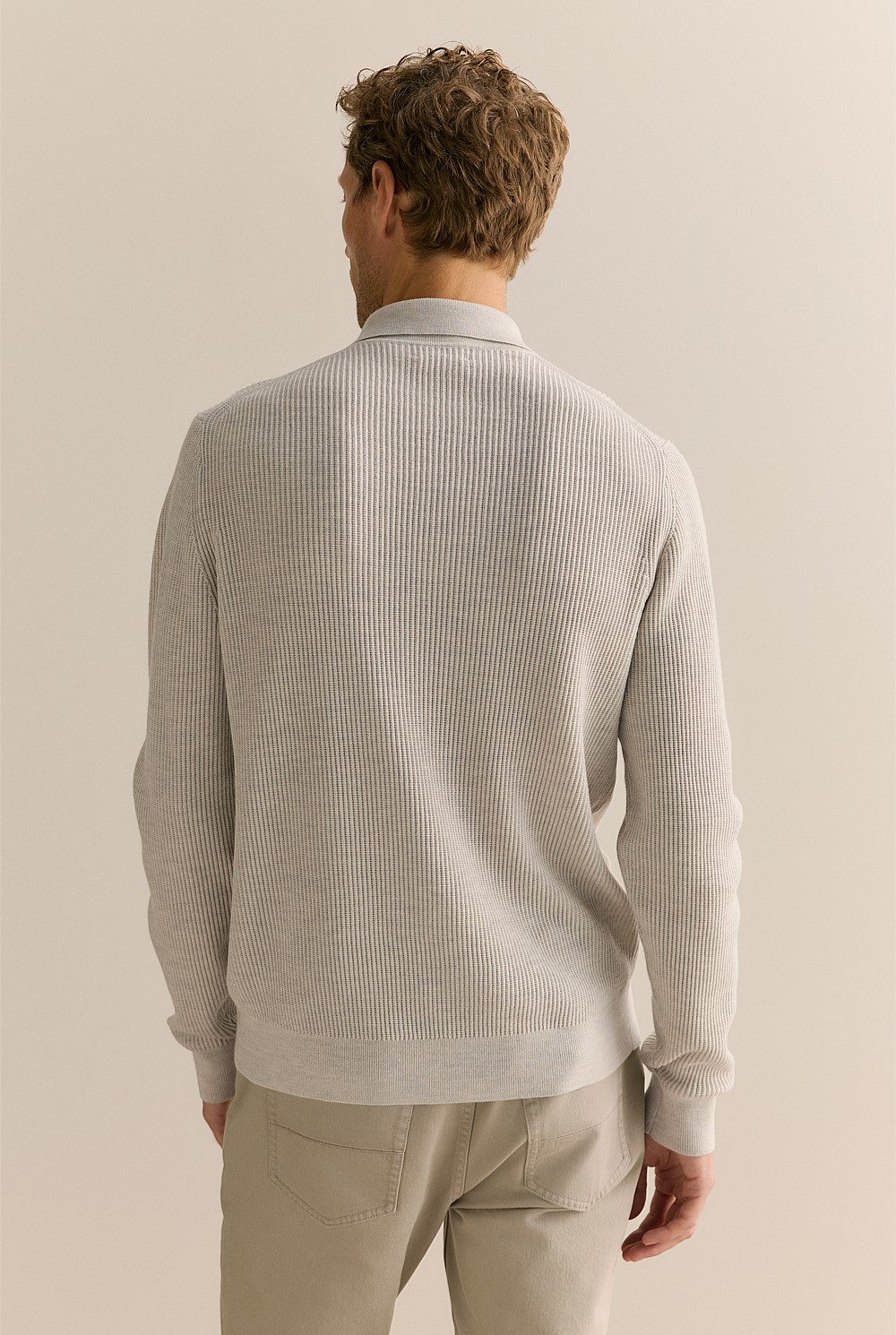 Merino Textured Long Sleeve Knit Polo