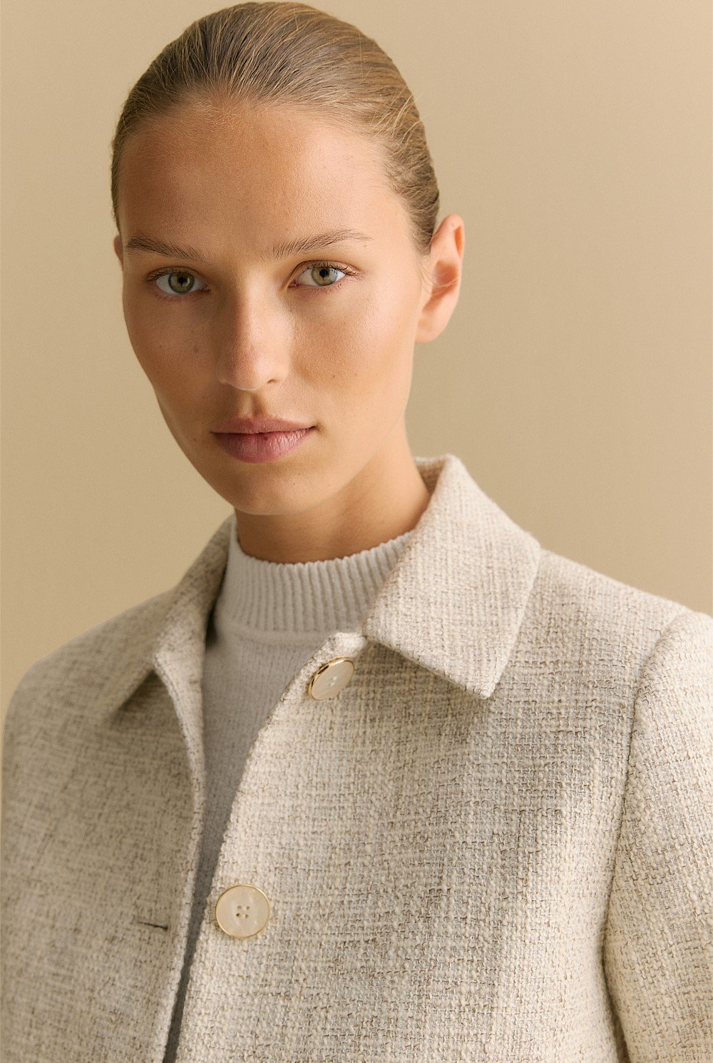 Yarn Dyed Tweed Cropped Jacket