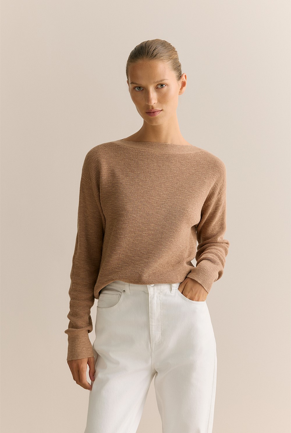 Cotton Linen Boat Neck Knit