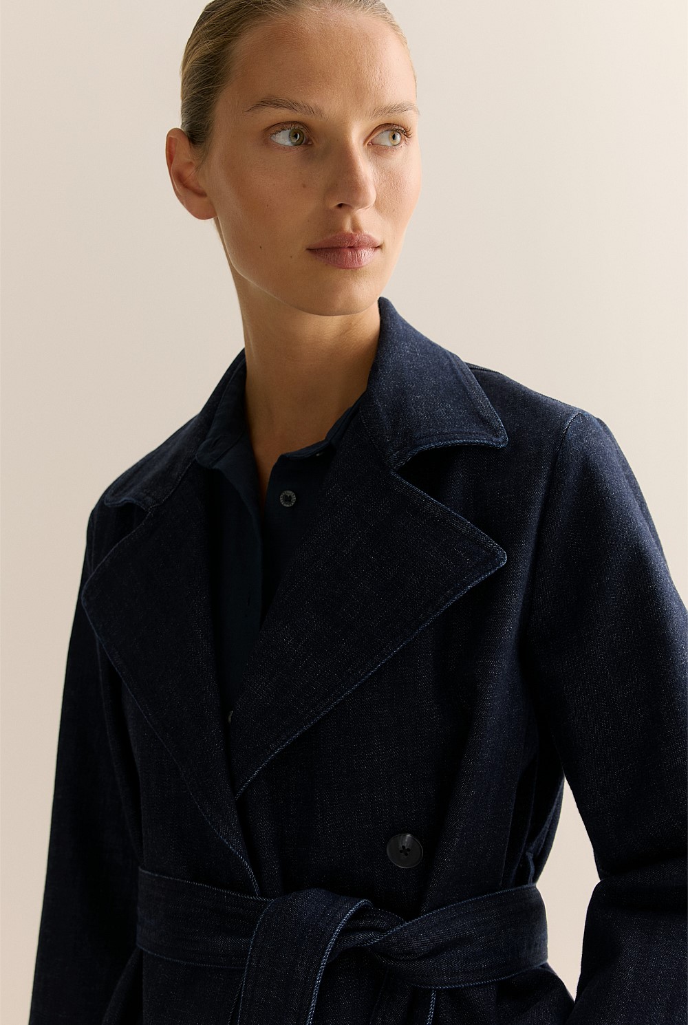 Australian Cotton Blend Denim Trench Jacket