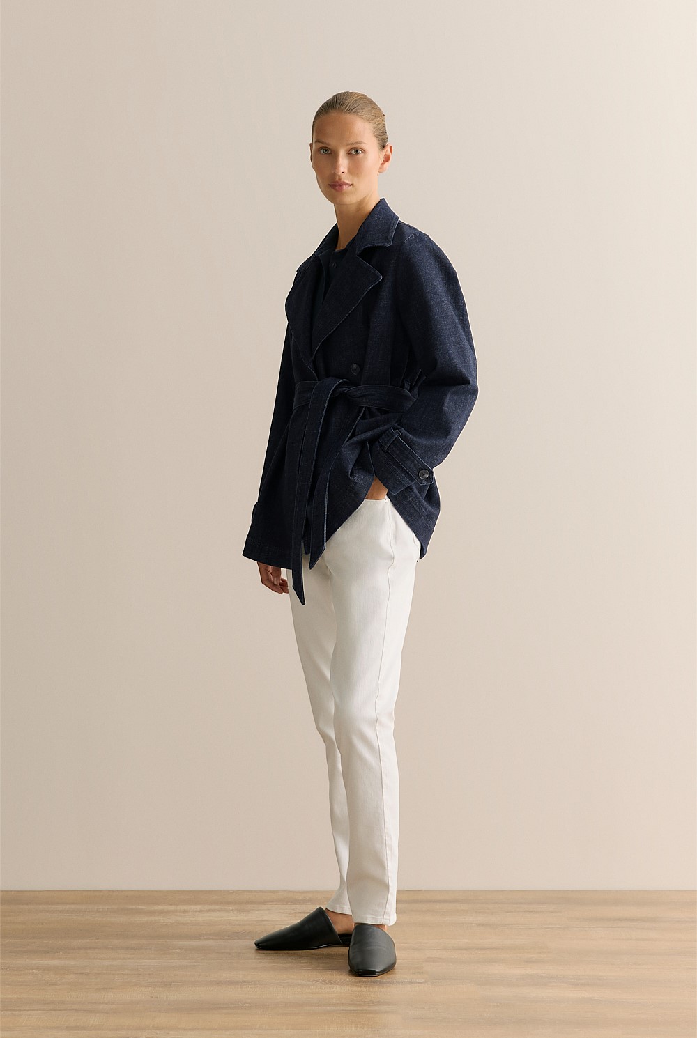 Australian Cotton Blend Denim Trench Jacket