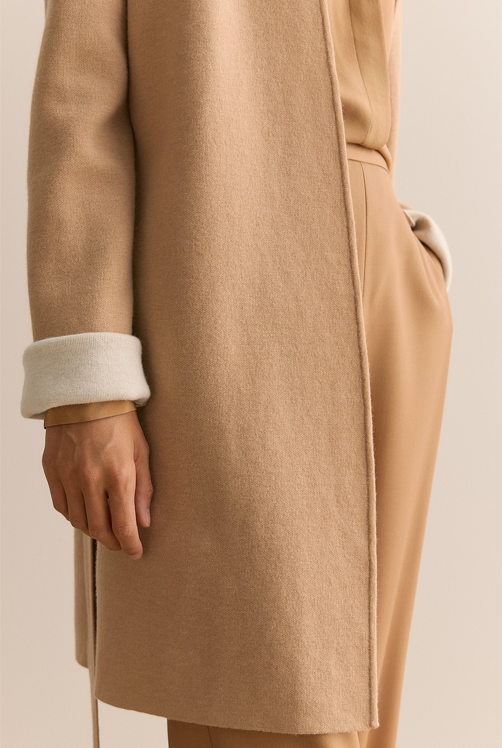 Wool Double Knit Belted Longline Cardigan