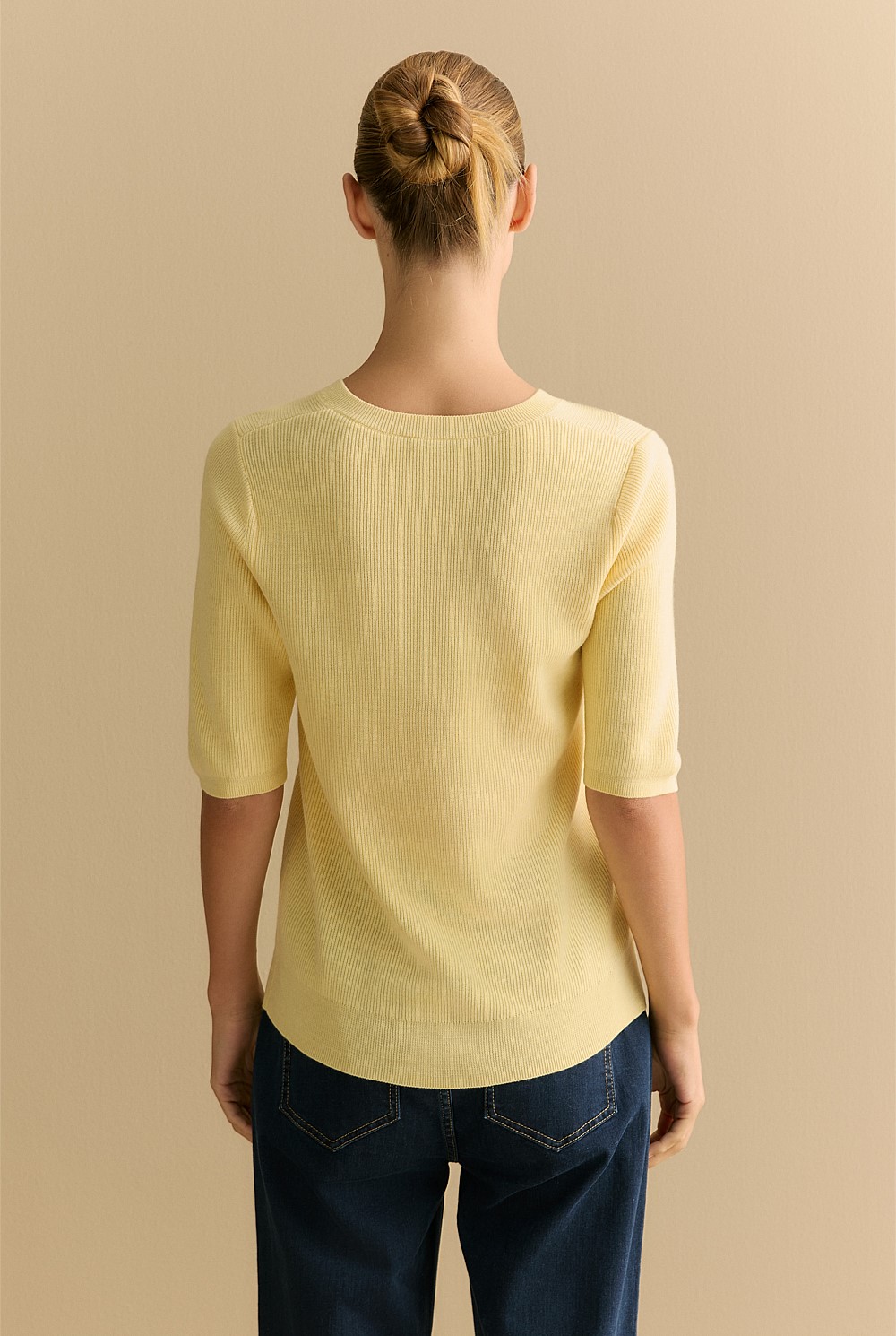 Merino V Neck Half Sleeve Knit