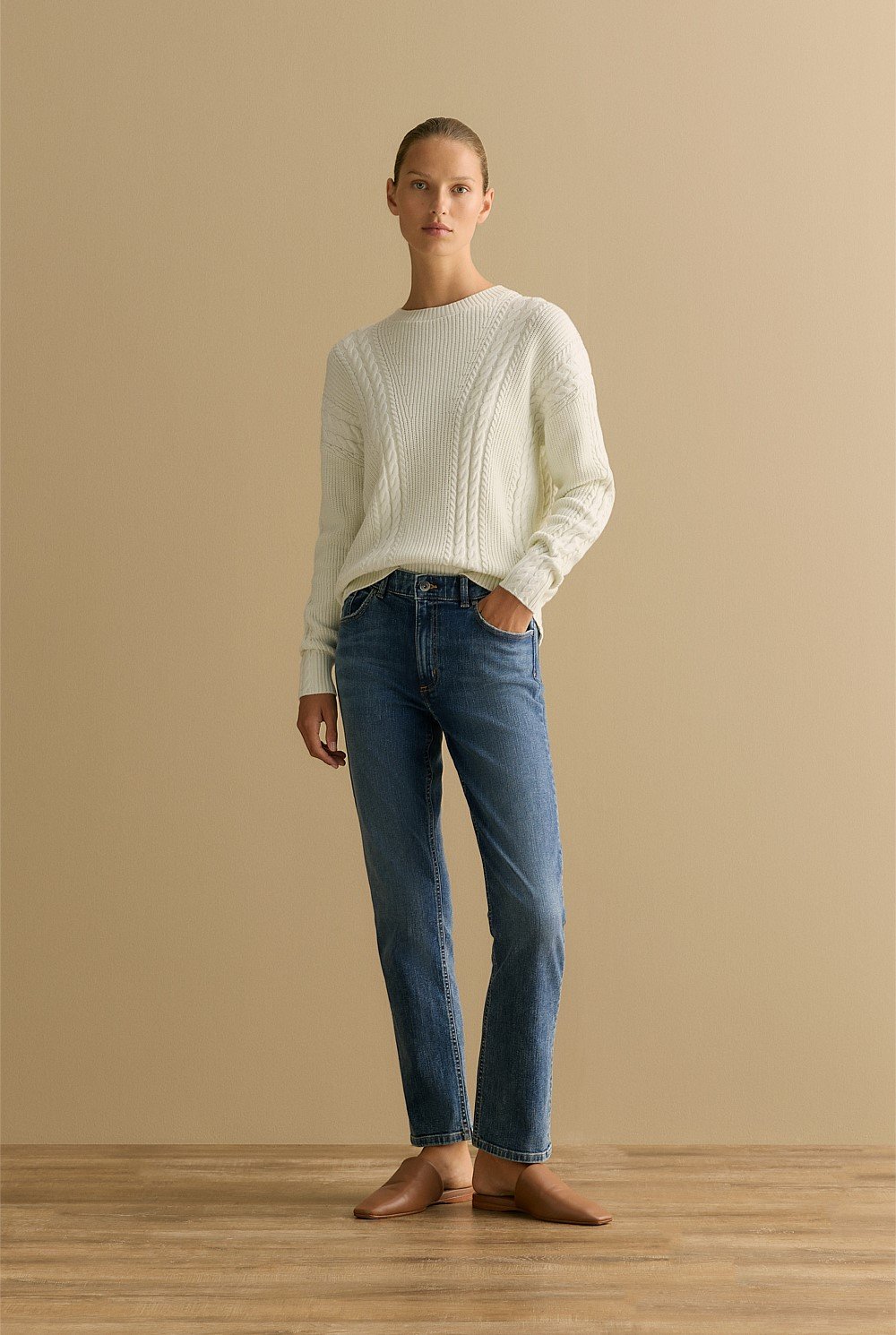 Cotton Cashmere Mixed Cable Crew Knit