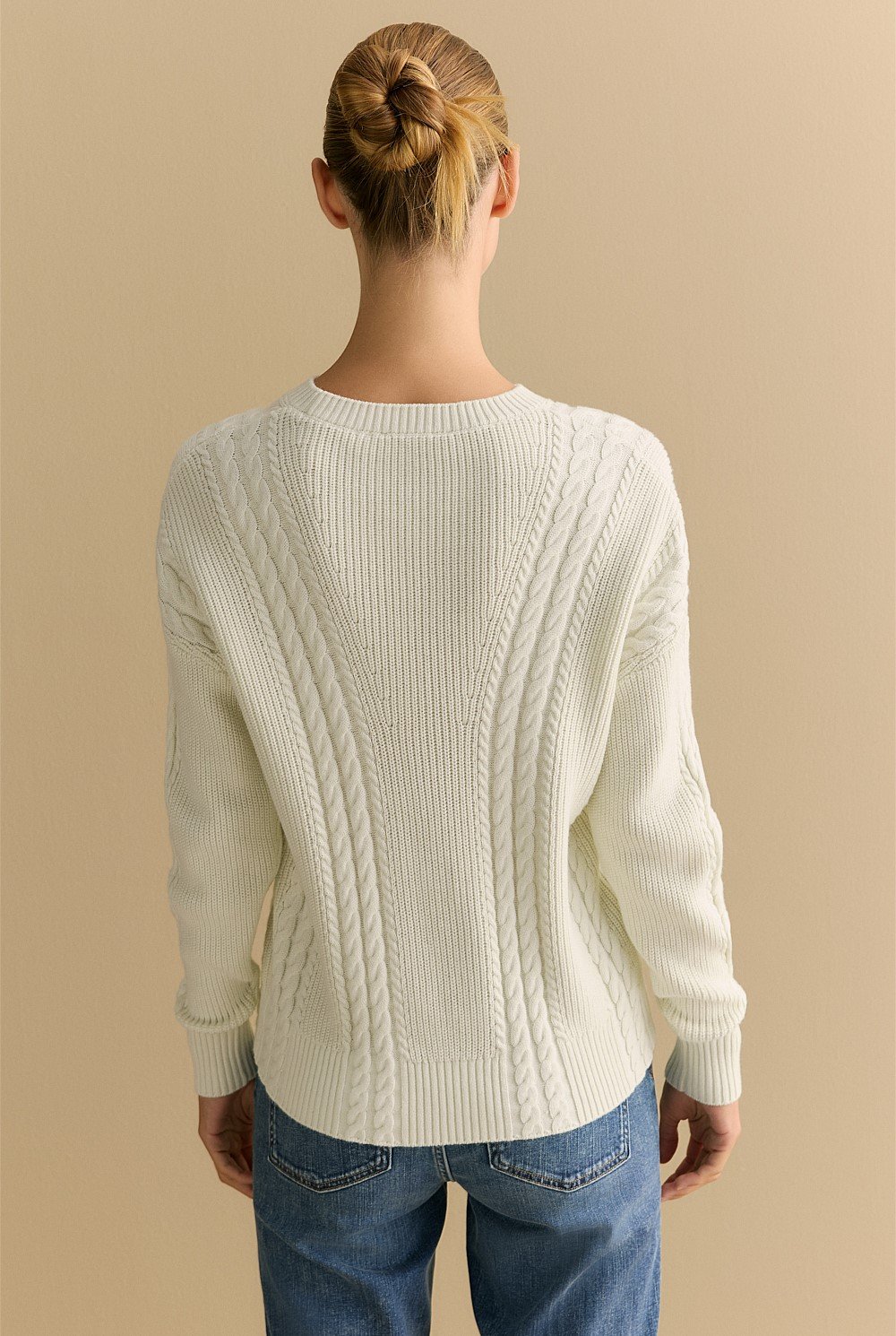 Cotton Cashmere Mixed Cable Crew Knit