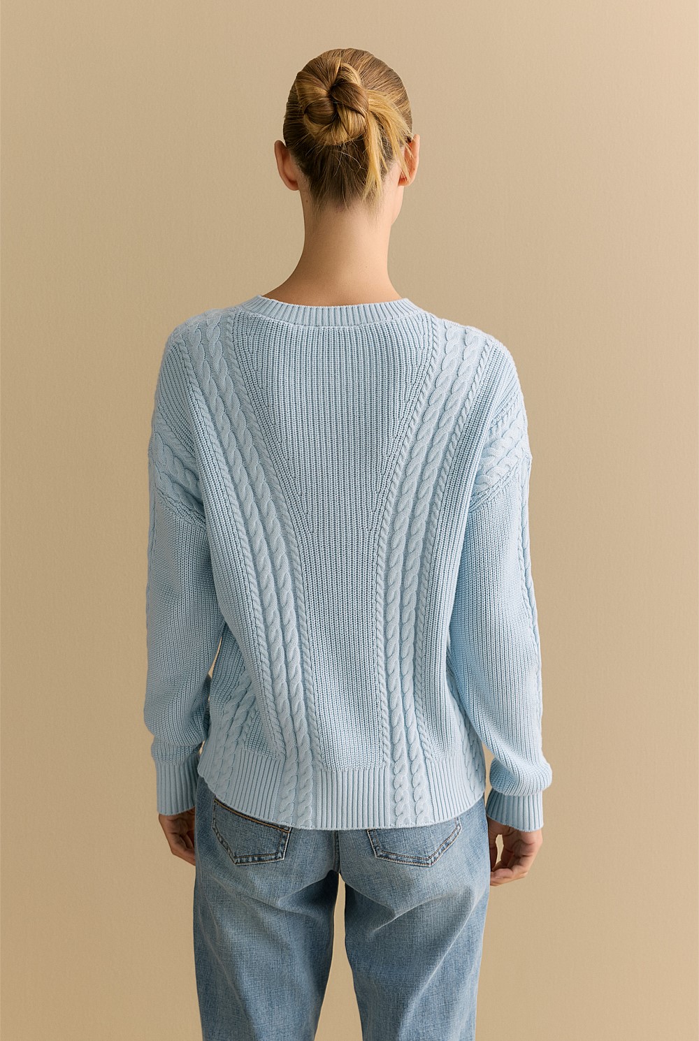 Cotton Cashmere Mixed Cable Crew Knit