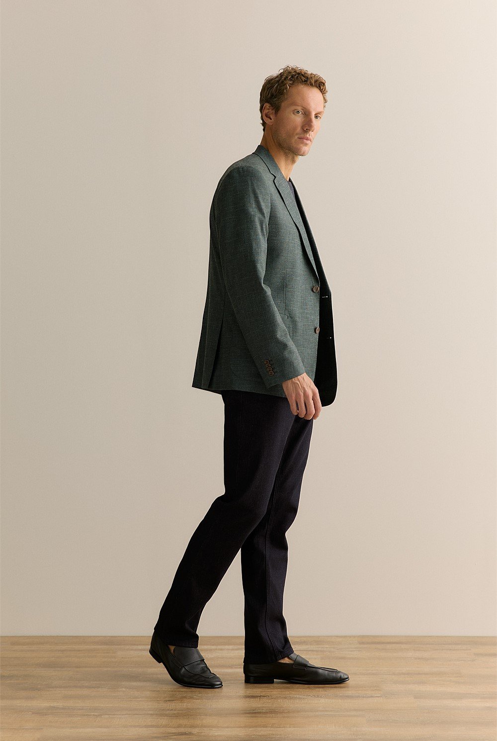 Tailored Fit Textured Wool Blend Blazer