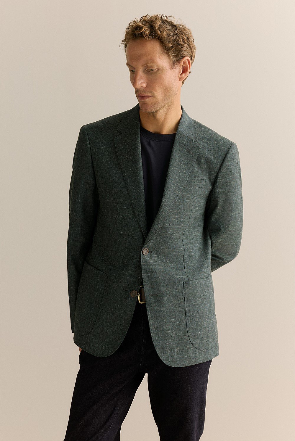 Tailored Fit Textured Wool Blend Blazer