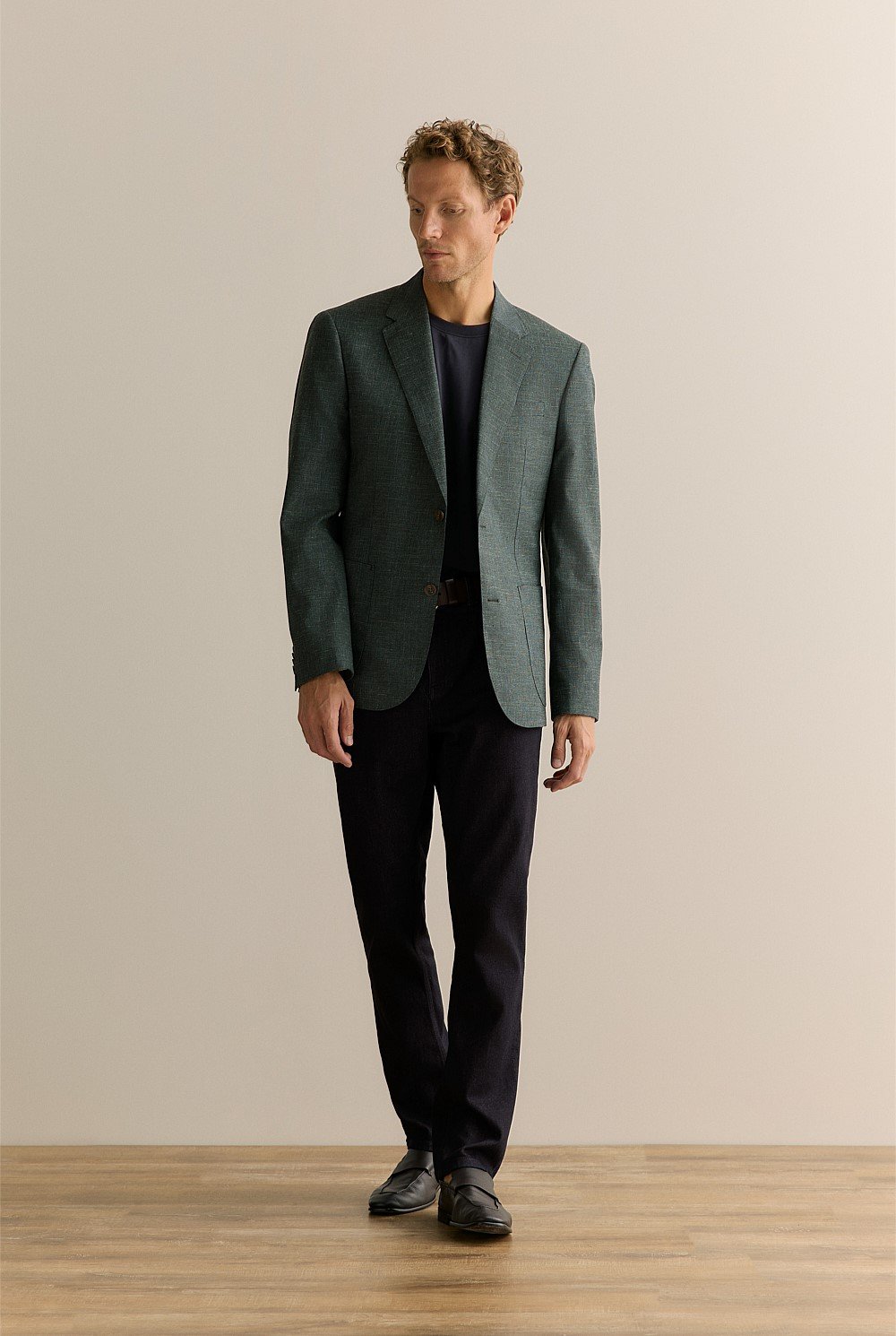 Tailored Fit Textured Wool Blend Blazer