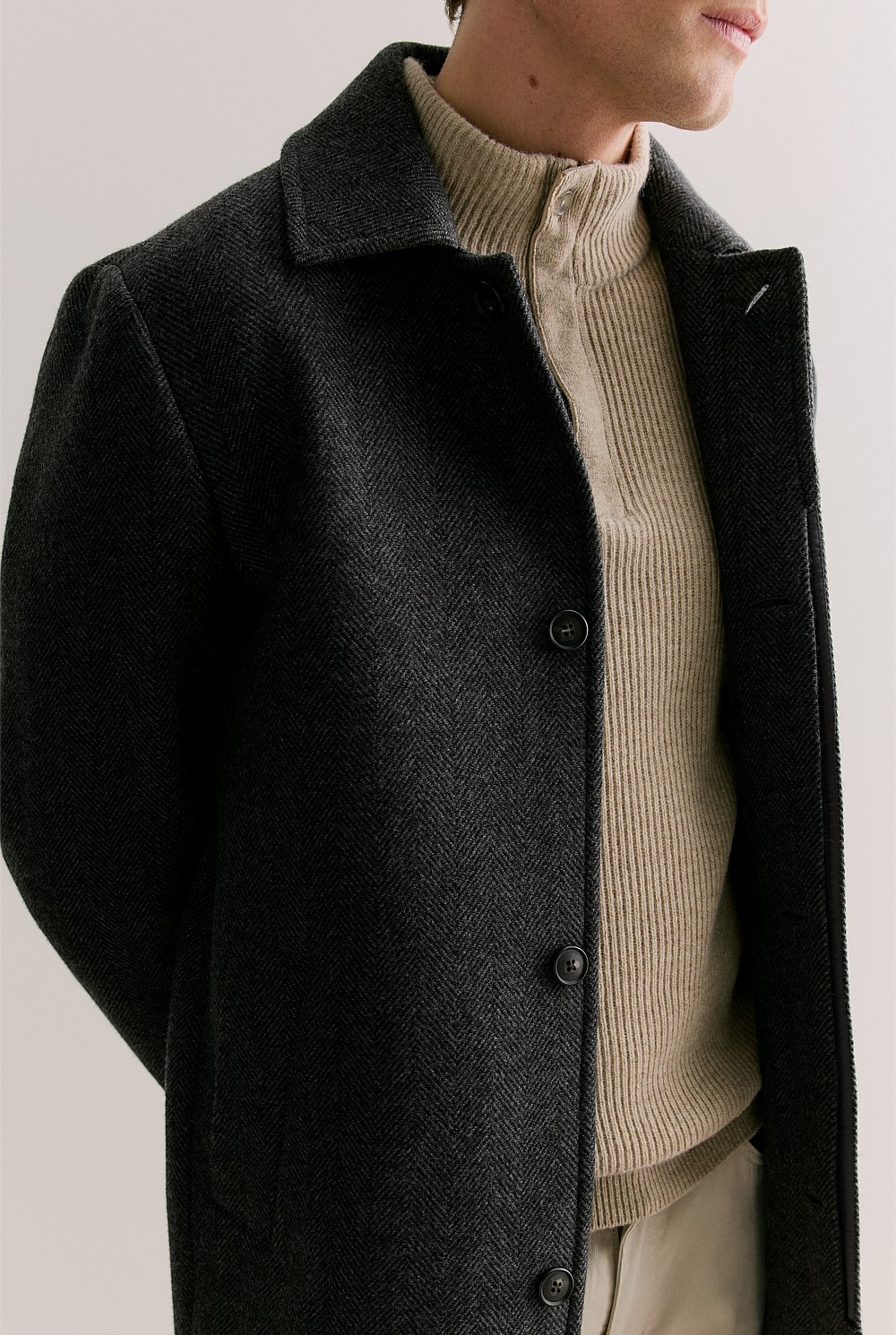 Italian Wool Blend Herringbone Coat