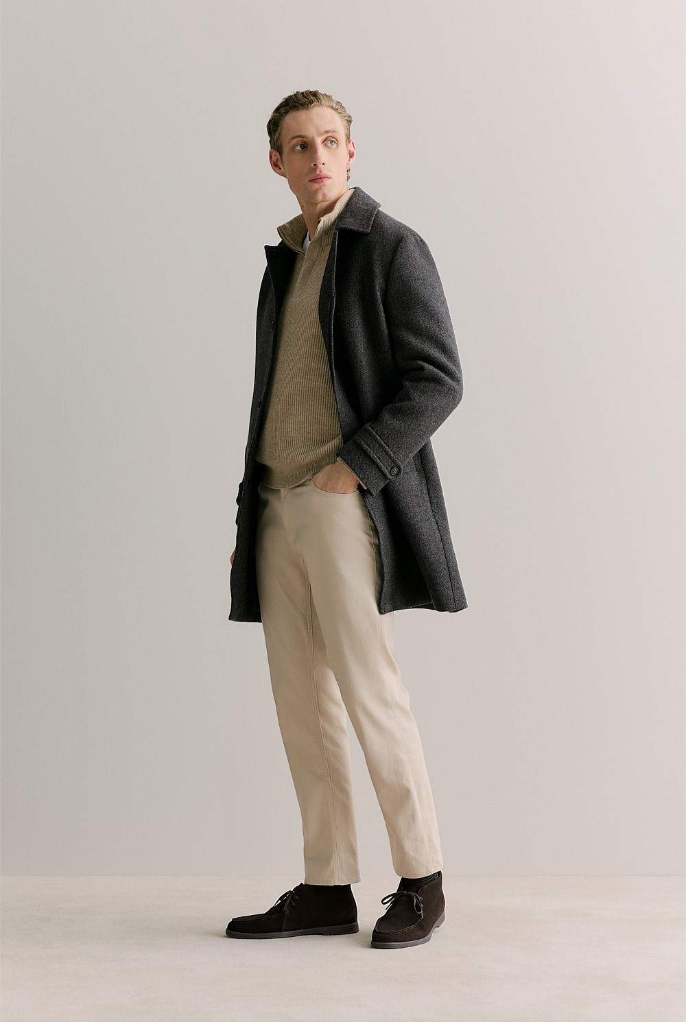 Italian Wool Blend Herringbone Coat