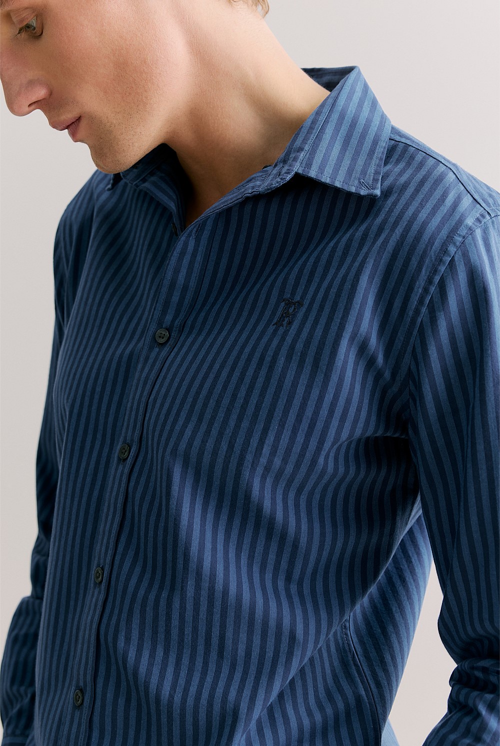 Regular Fit Cotton Stripe Monogram Oxford Shirt