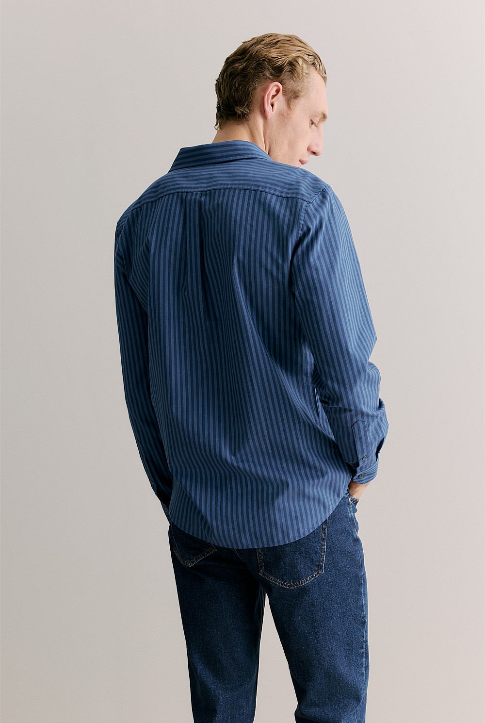 Regular Fit Cotton Stripe Monogram Oxford Shirt