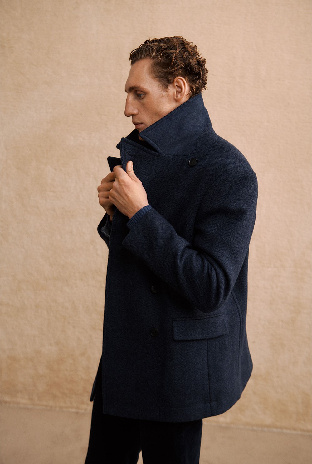 Italian Wool Blend Herringbone Peacoat
