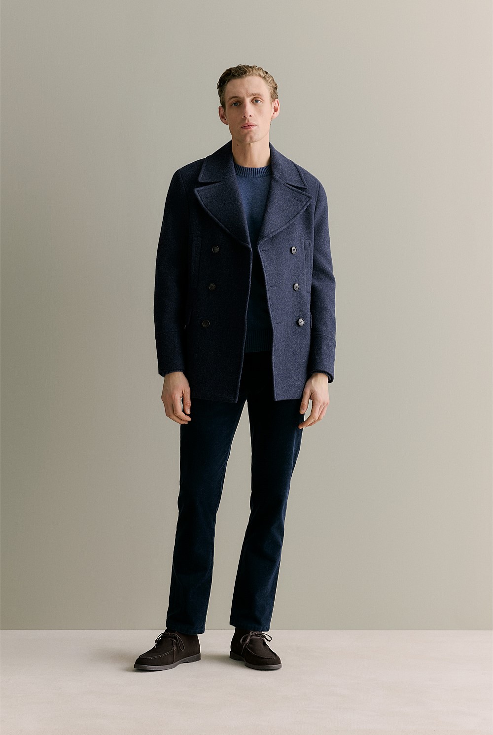 Italian Wool Blend Herringbone Peacoat