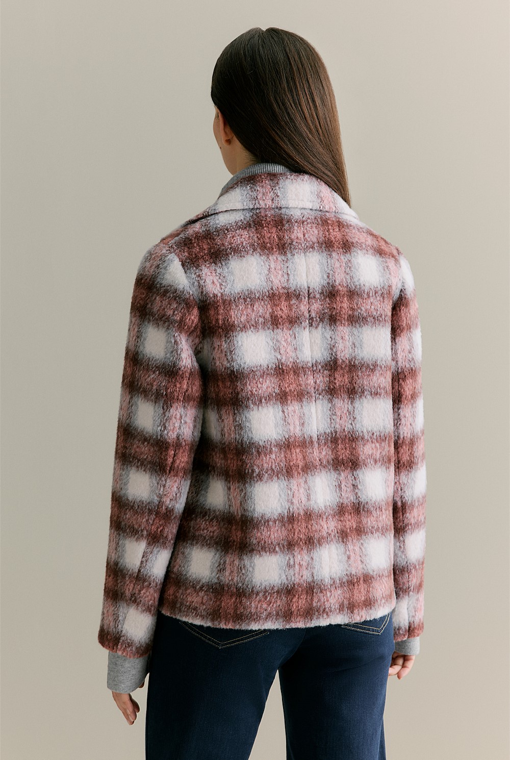 Wool Alpaca Blend Check Peacoat