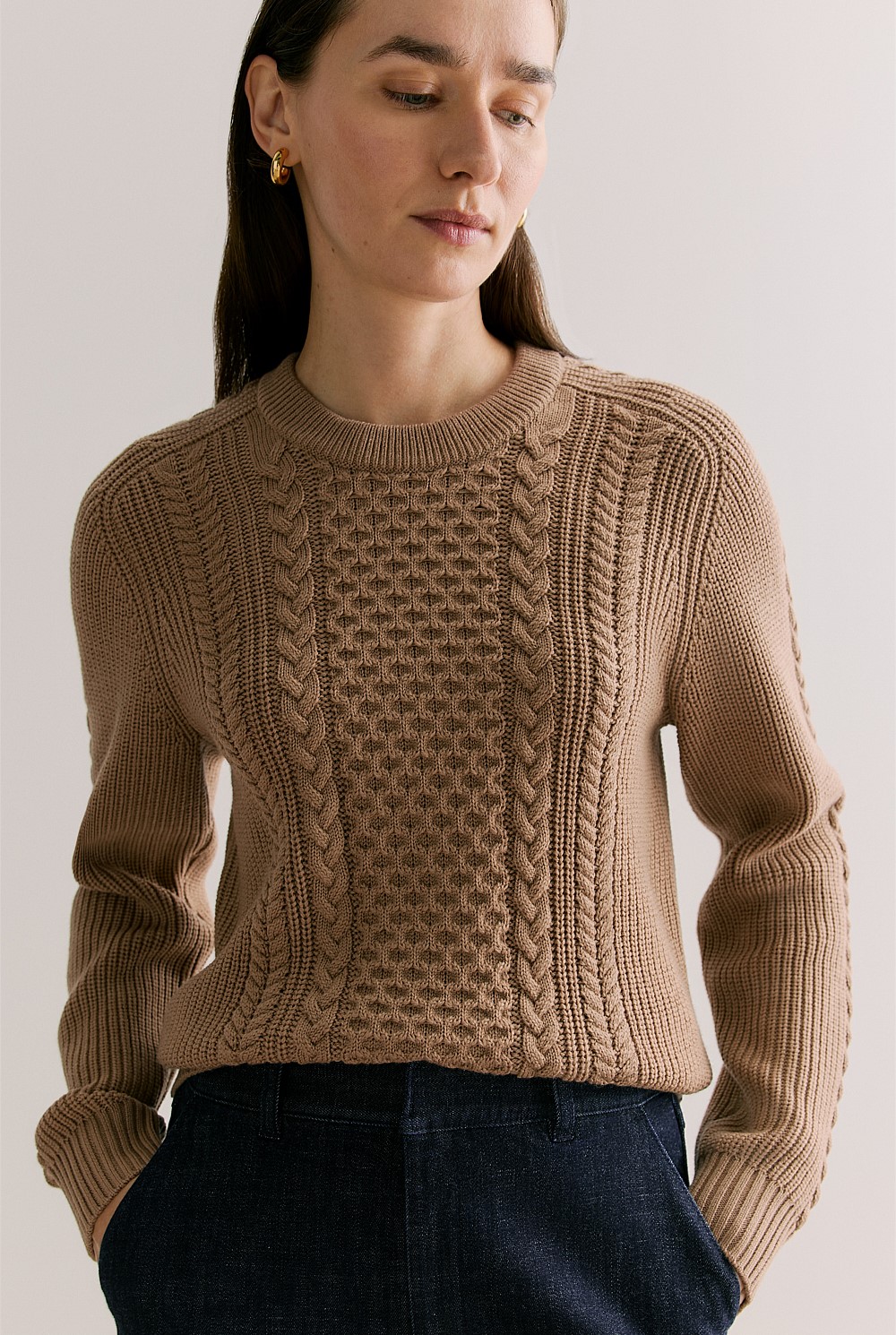 Merino Cable Knit Crew