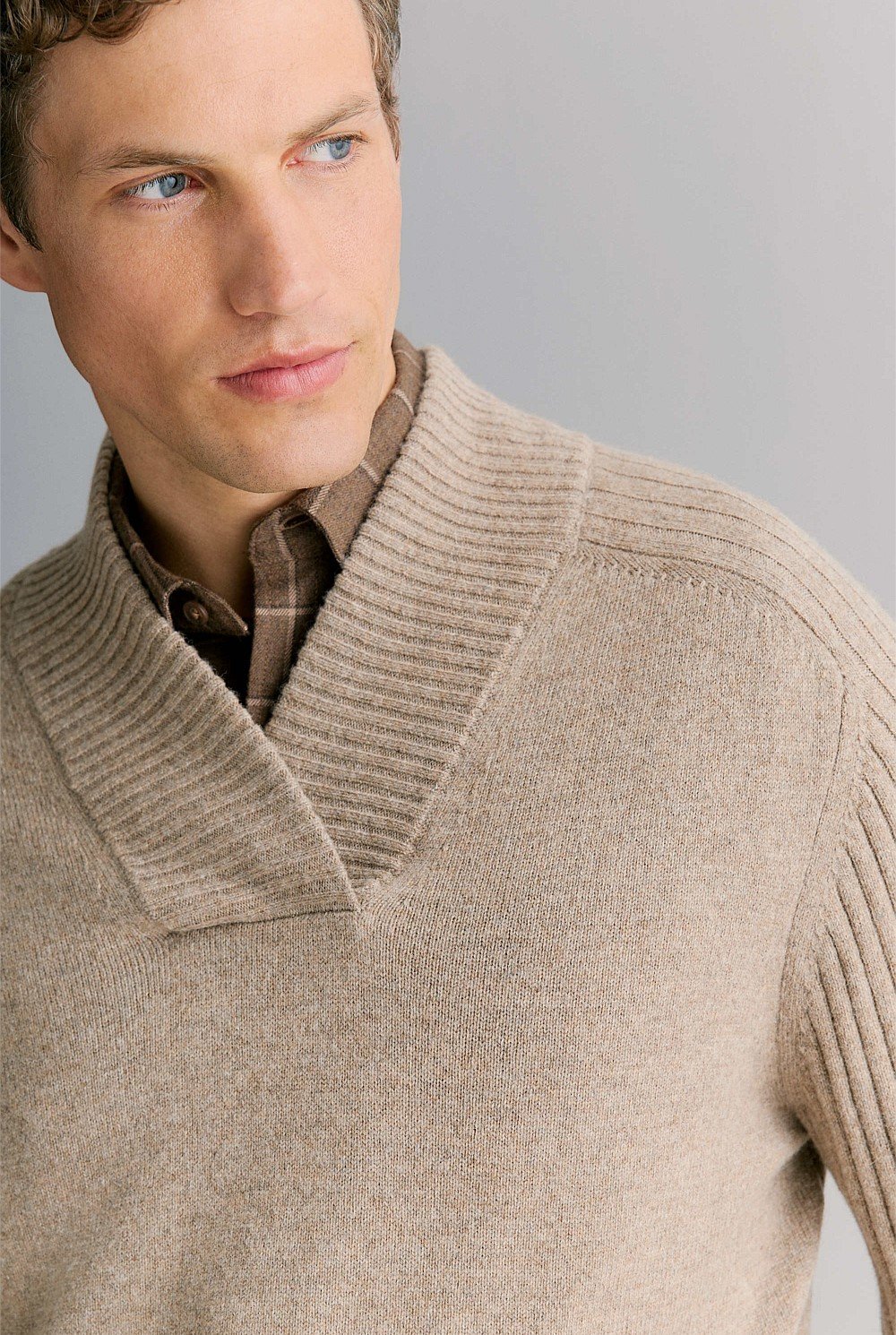 Wool Shawl Neck Pullover