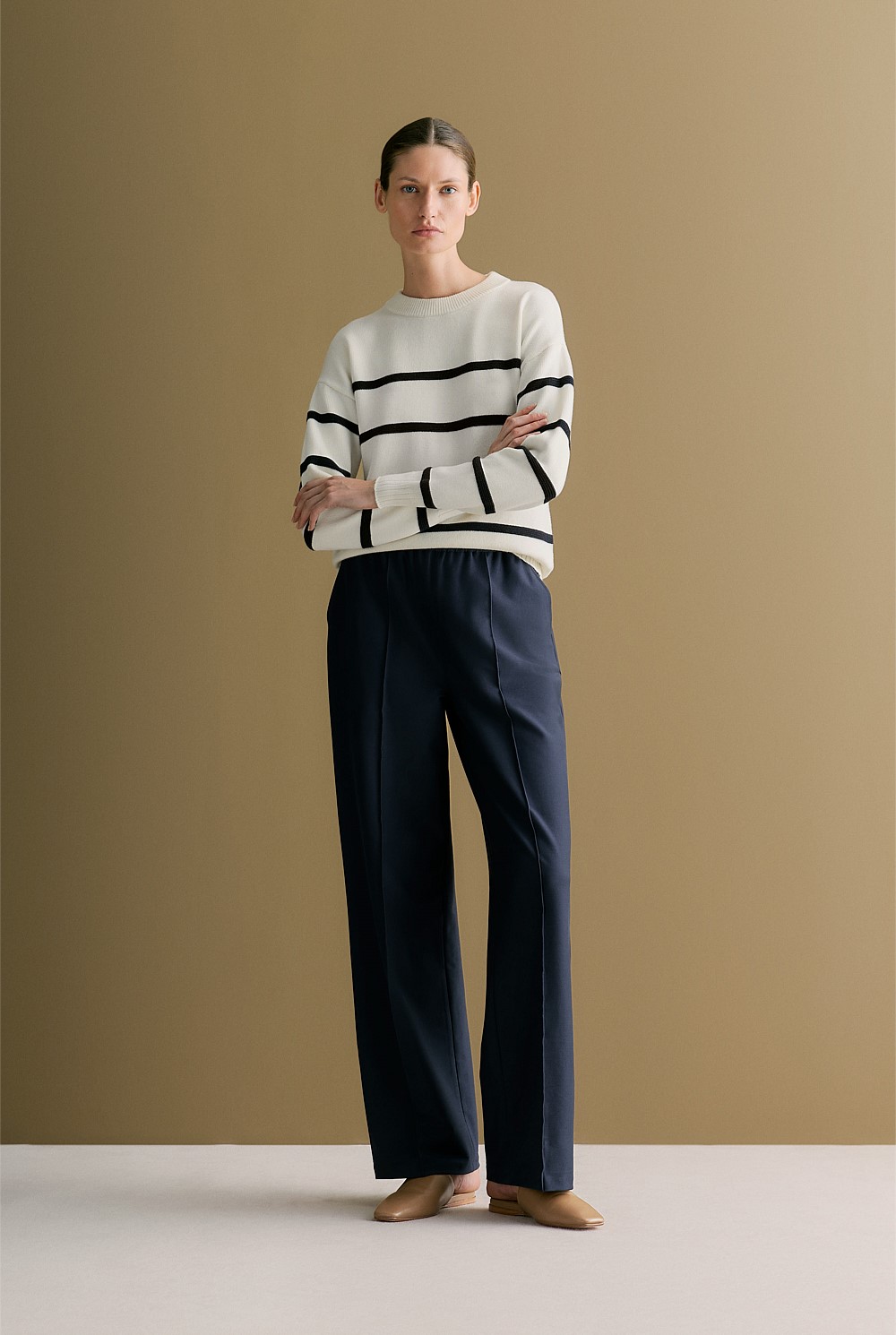 Ponte Pintuck Detail Straight Leg Pant