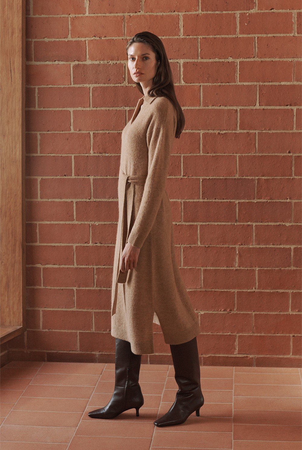 Alpaca Merino Blend Belted Polo Dress