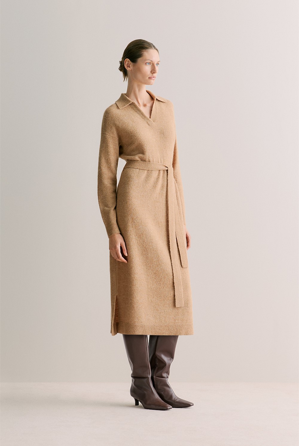 Alpaca Merino Blend Belted Polo Dress