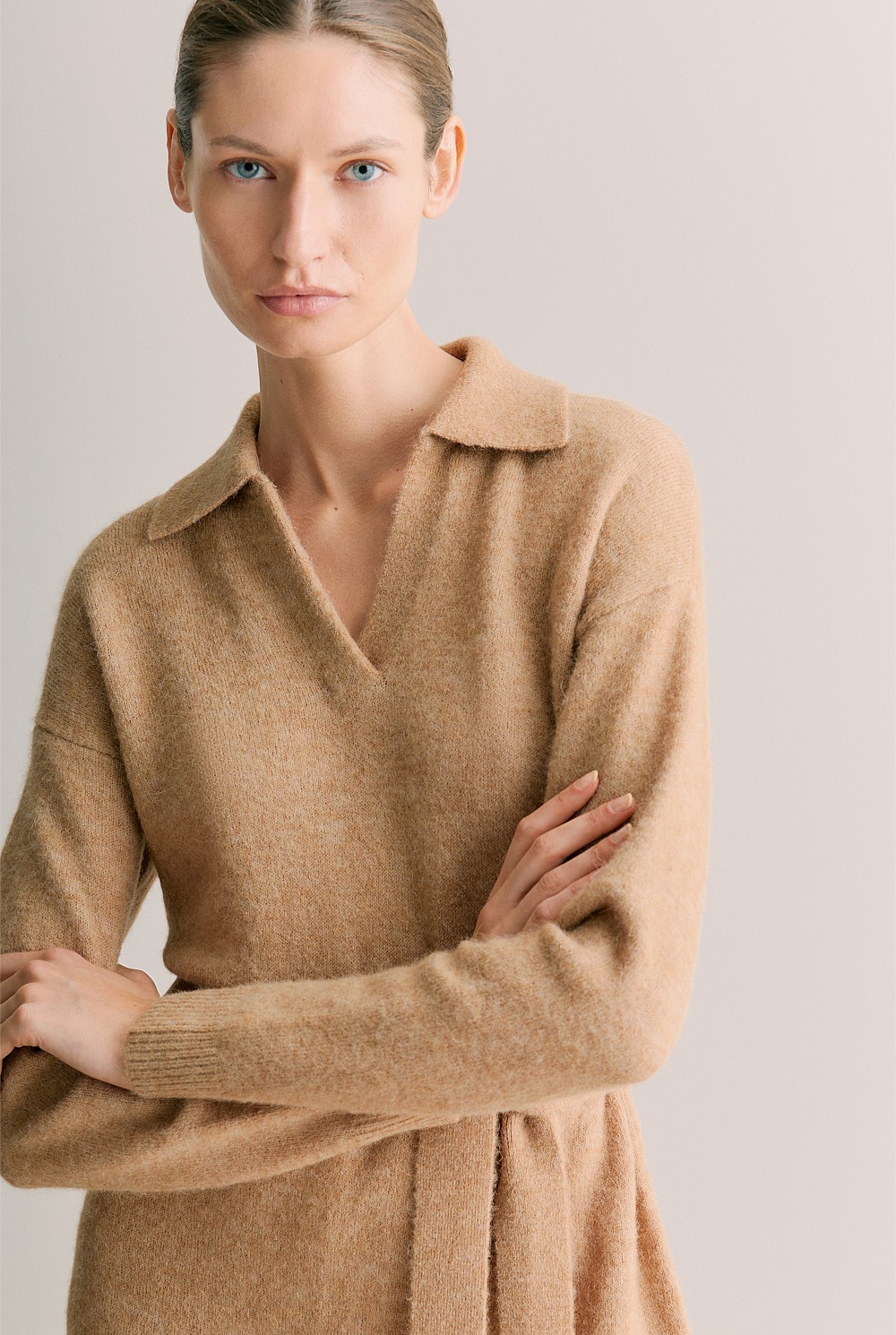 Alpaca Merino Blend Belted Polo Dress