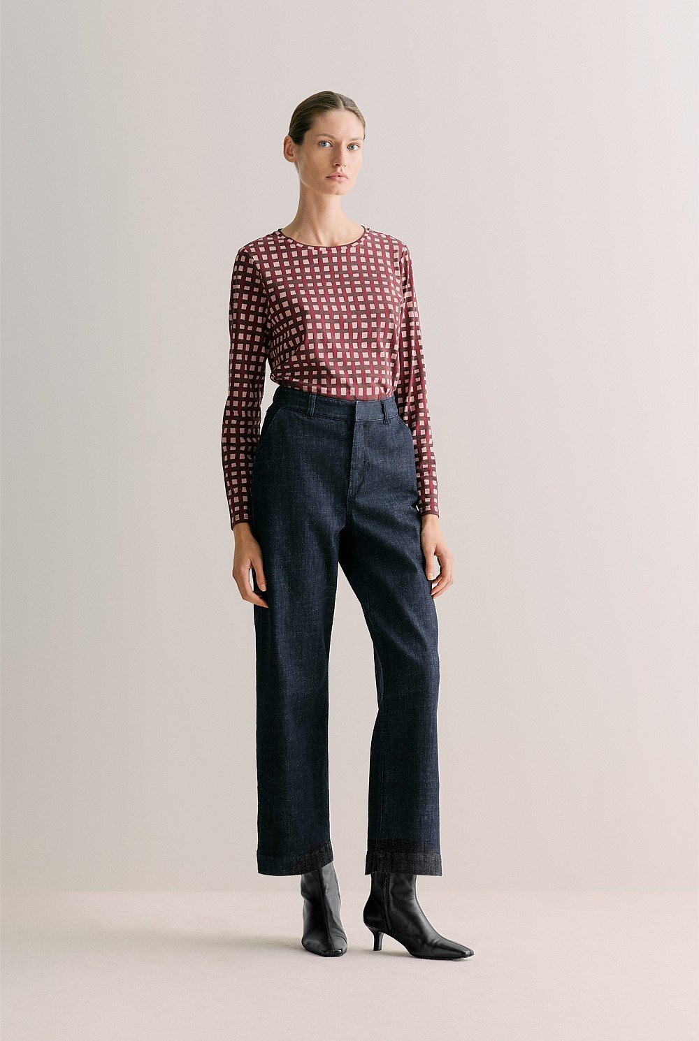 Australian Cotton Painted Gingham Long Sleeve T-shirt