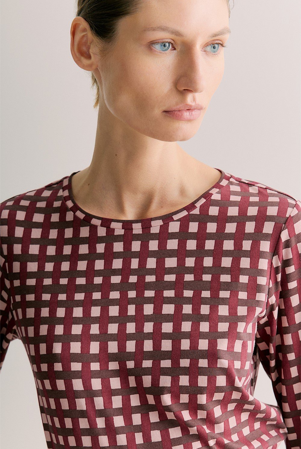 Australian Cotton Painted Gingham Long Sleeve T-shirt