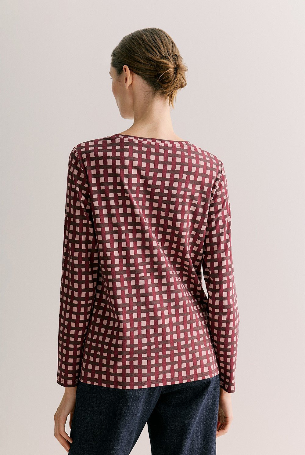 Australian Cotton Painted Gingham Long Sleeve T-shirt