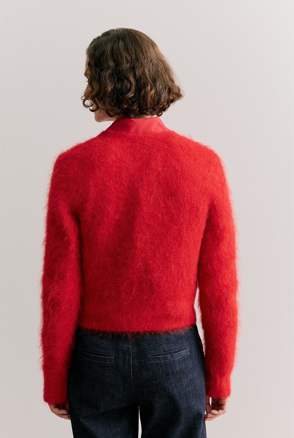 Alpaca Blend Cropped Crew Cardigan